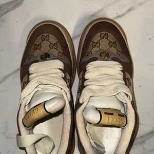 Gucci Beige and White Logo Sneakers